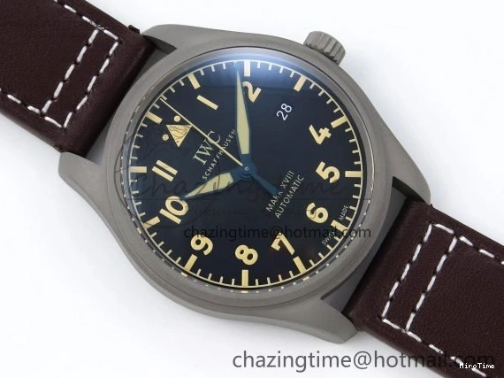 MIROTIME 1224 Pilot Mark XVIII Titanium BLSF 1:1 Best Edition Black Dial on Brown Leather Strap MIYOTA Popular 7020